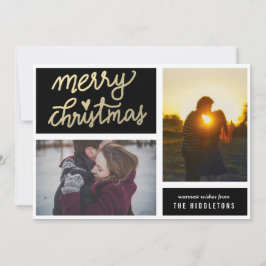 Modern Gold Frohe Weihnachtsschrift Zwei Fotos Feiertagskarte