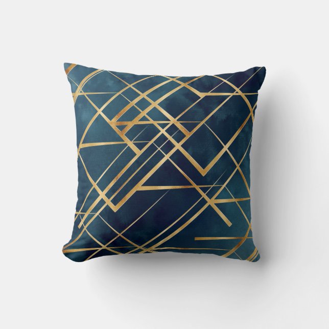 Modern Gold Geometric Blue Design Kissen (Vorderseite)