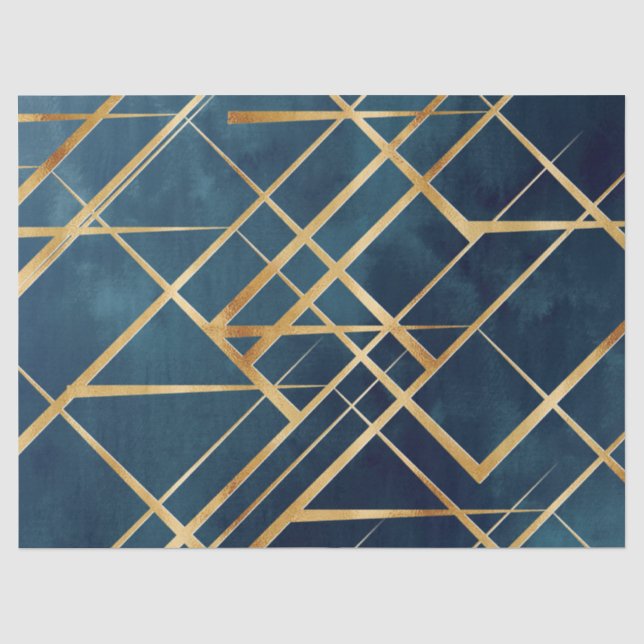 Modern Gold Geometric Blue Design Seidenpapier (Vorderseite)