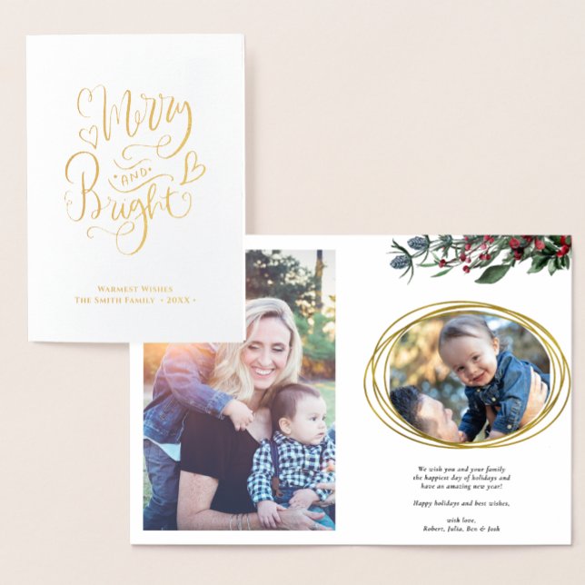 Modern Gold Geometric Circle Red Holly Berries Folienkarte (Von Creator hochgeladen)