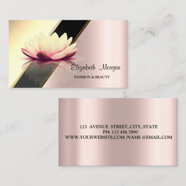 Modern Gold Geometric Lotus Rose Gold Visitenkarte (Vorne/Hinten)