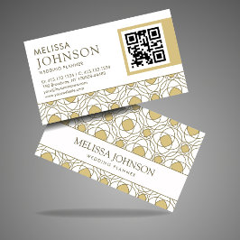 Modern Gold Geometric Wedding Planner QR Business  Visitenkarte