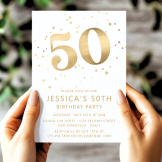 Modern Gold Glitzer 50. Geburtstag Einladung