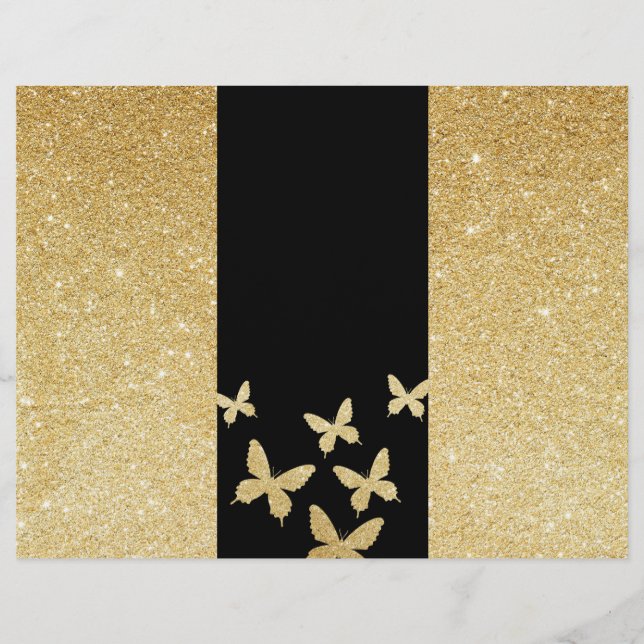 Modern Gold Glitzer Butterfets Trifold Broschüre (Vorderseite)