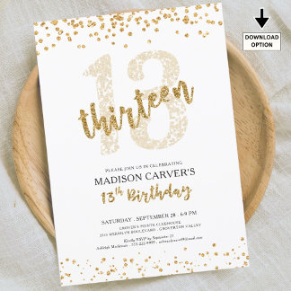 Modern Gold Glitzer Confetti 13. Geburtstag Einladung