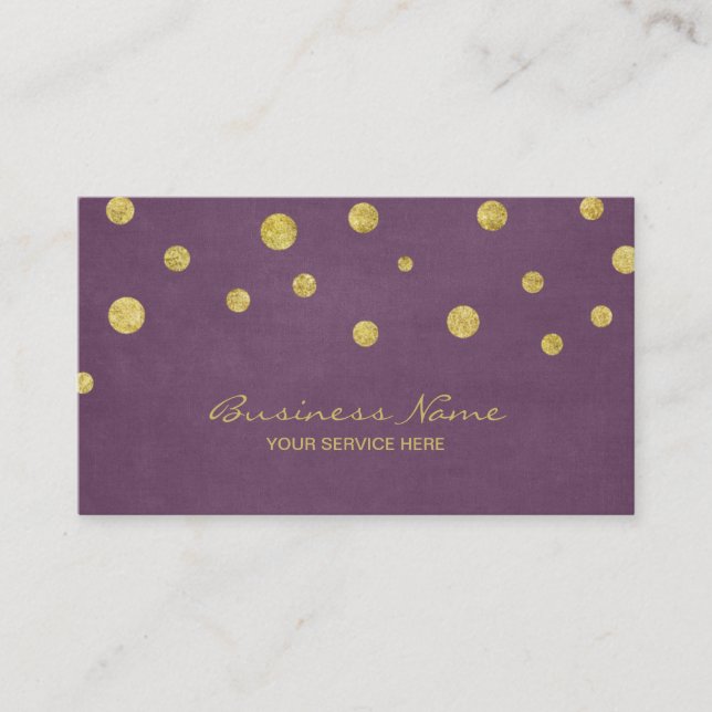 Modern Gold Glitzer Confetti Dots Violet Visitenkarte (Vorderseite)