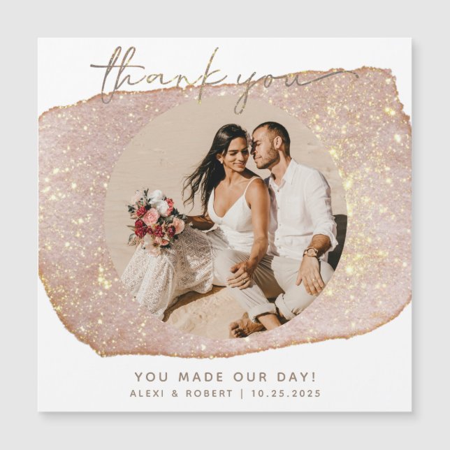 Modern Gold Glitzer Foto Hochzeit Danke Magnet (Vorderseite)