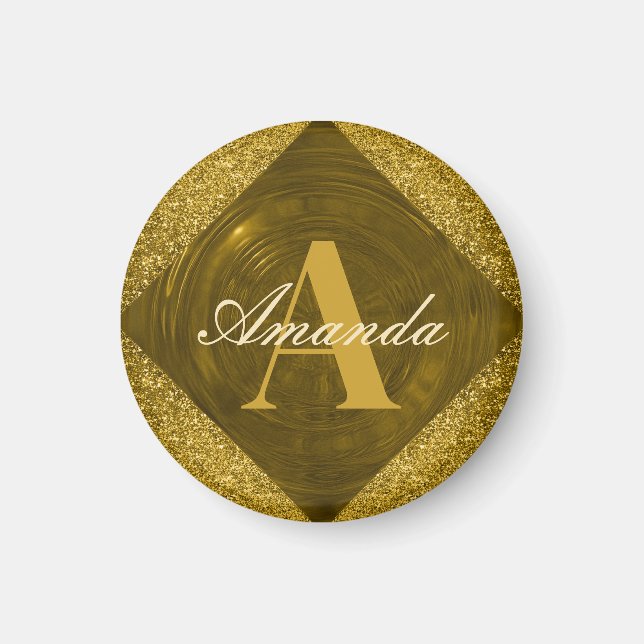 Modern Gold Glitzer Girly Monogram Magnet (Vorne)