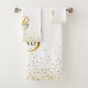Modern Gold Glitzer Gold Monogram Script Badhandtuch Set