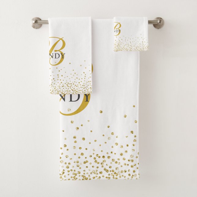 Modern Gold Glitzer Gold Monogram Script Badhandtuch Set (Insitu)