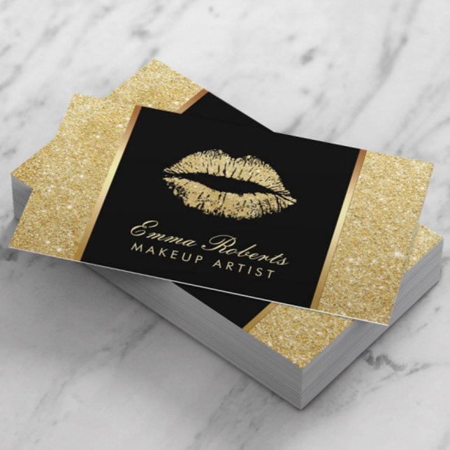 Modern Gold Glitzer Lips Makeup Artist Visitenkarte (Von Creator hochgeladen)