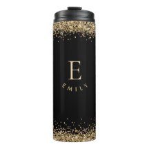 Modern Gold Glitzer Monogram Initial Name Black
