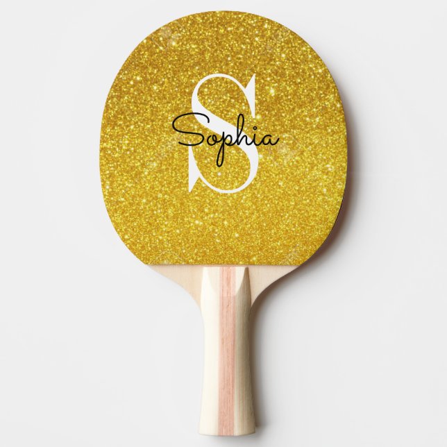 Modern Gold Glitzer Monogram Personalisiert Name Tischtennis Schläger (Vorderseite)