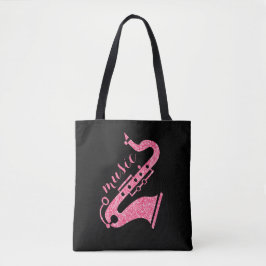Modern Gold Glitzer Saxophon Music Text Design Tasche