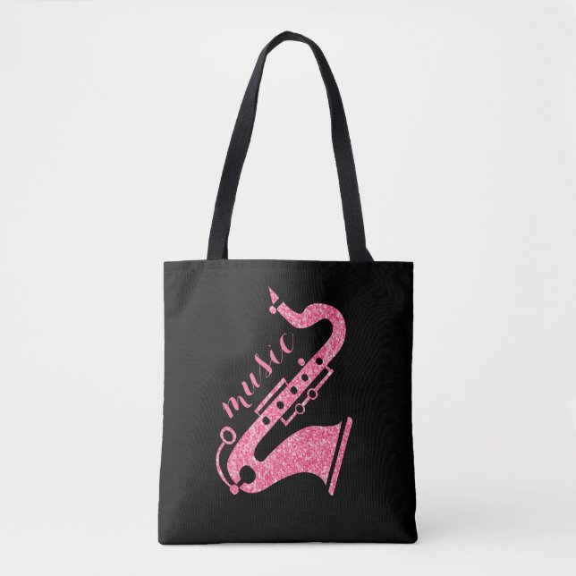 Modern Gold Glitzer Saxophon Music Text Design Tasche (Vorderseite)