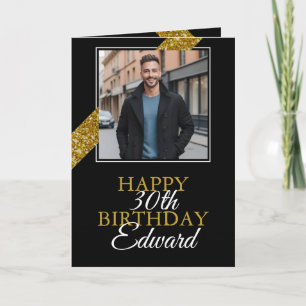 Modern Gold Glitzer Strip Boyfriend Birthday Karte
