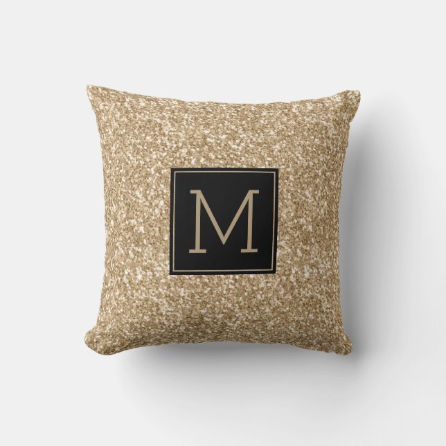 Modern Gold Glitzer Texture Monogram Kissen (Vorderseite)
