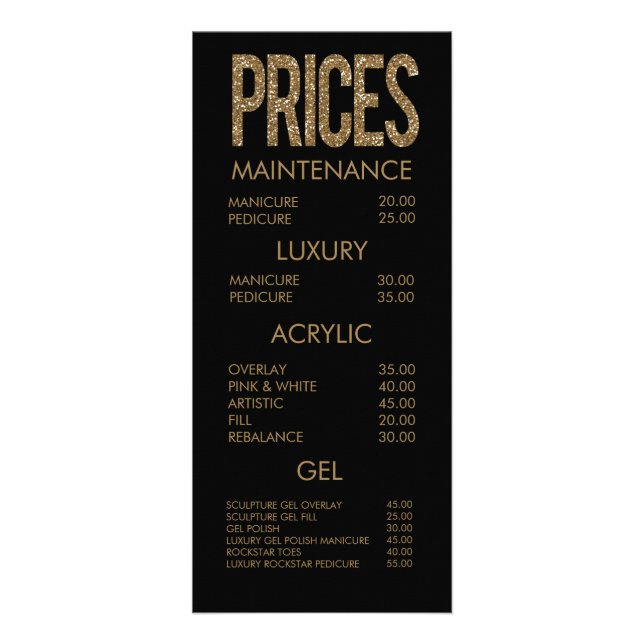 Modern Gold Glitzer Typografy Salon Menu Cards Werbekarte (Vorne)