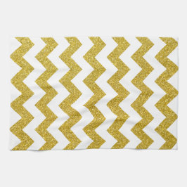 Modern Gold Glitzer White Zickzack Geschirrtuch