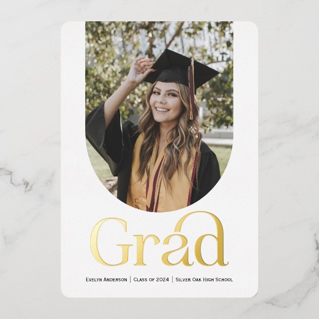 Modern Gold Grad, Ankündigung von Foto Abschluss (Vorderseite)