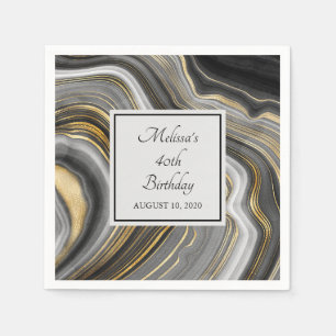 Modern Gold & Grau Agate Geode Gemstone Geburtstag Serviette