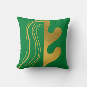 Modern Gold Green Abstrakt Leaf Kissen
