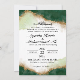 Modern Gold Green Agate Islamische Hochzeit Einladung