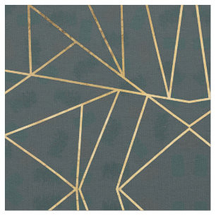 Modern Gold Green Brushstroke Geometric Stoff