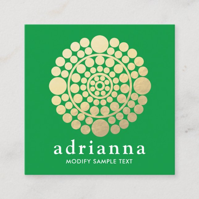 Modern Gold Green Circle Mandala Logo Quadratische Visitenkarte (Vorderseite)