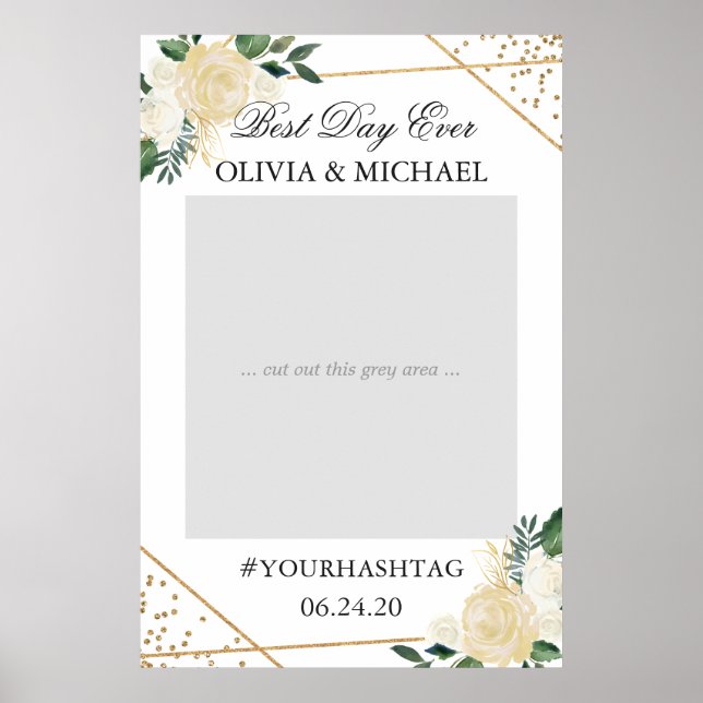 Modern Gold Green Floral Wedding Party Foto Prop Poster (Vorne)