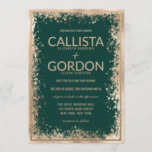 Modern Gold Green Spritzer Glitzer Border Wedding Einladung