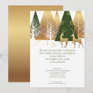 Modern Gold Green Woodland Hirsch Einladung
