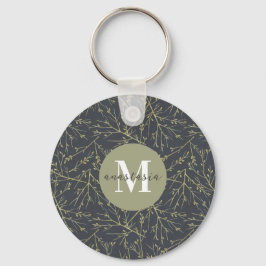 Modern Gold GreenYellow Fall White Monogram Schlüsselanhänger