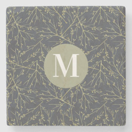 Modern Gold GreenYellow Fall White Monogram Steinuntersetzer