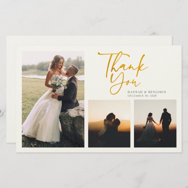 Modern Gold Hand Lettered Wedding Dankeschön Card Briefpapier (Vorne/Hinten)
