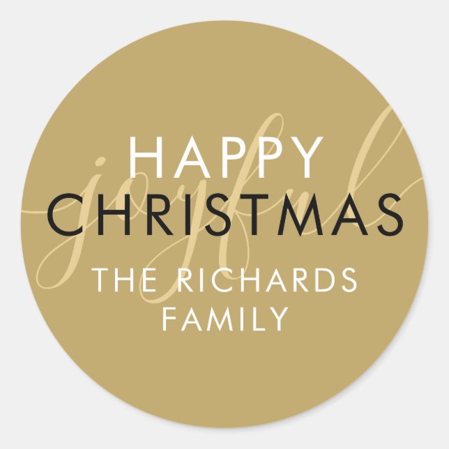 Modern Gold Happy Weihnachts Chic Script Joyful Runder Aufkleber (Vorderseite)