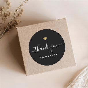 Modern Gold Heart Personalisiert Danke Black Runder Aufkleber
