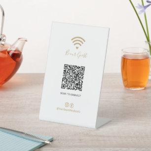 Modern Gold Heart Wifi QR Code Social Media Sign Sockelschild