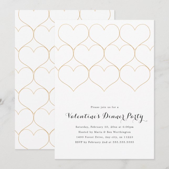 Modern Gold Hearts Valentinstag Party Einladung (Vorne/Hinten)