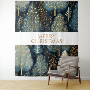 Modern Gold Holiday Forest Frohe Weihnachten Wandteppich
