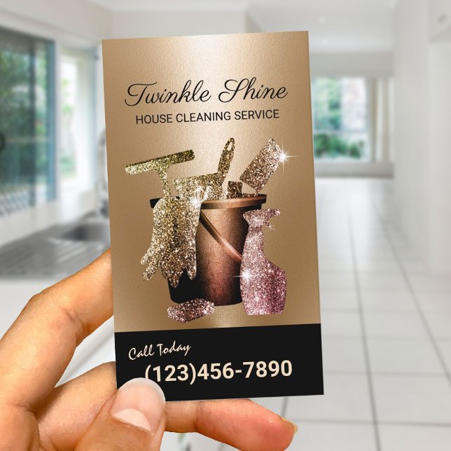 Modern Gold House Cleaning Service Housekeeping Visitenkarte (Von Creator hochgeladen)