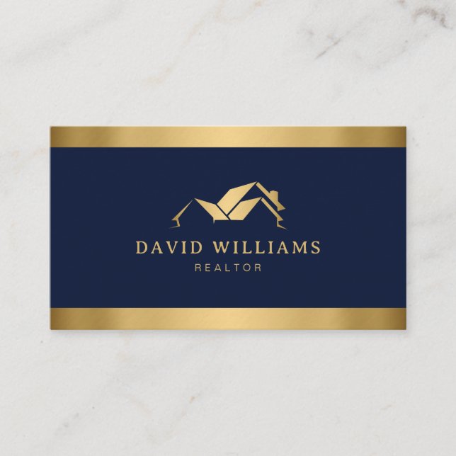 Modern Gold House Logo Real Anwesen Navy Blue Visitenkarte (Vorderseite)