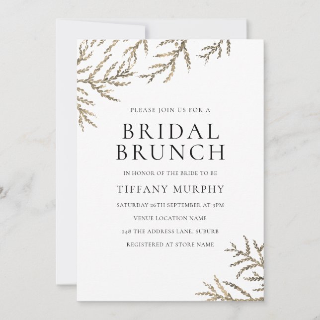 Modern Gold Leaf Elegante Bridal Brunch Einladung (Vorderseite)