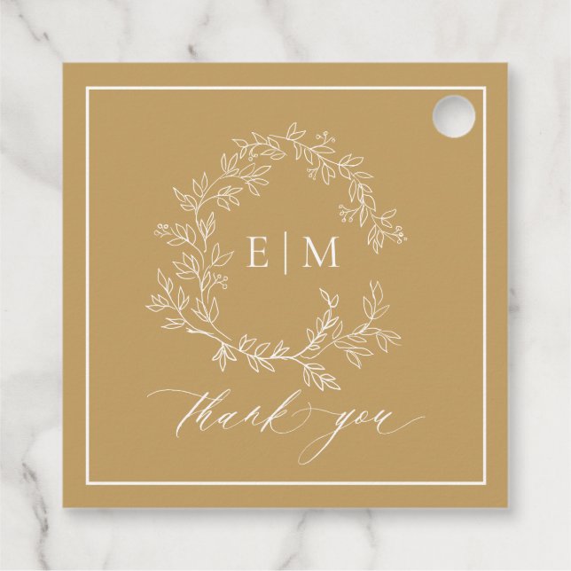 Modern Gold Leafy Wappen Monogram Gastgeschenk Hoc Geschenkanhänger (Rückseite)