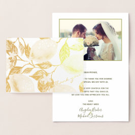 Modern Gold Lemon & Blätter Wedding Danke, dass ih Folienkarte