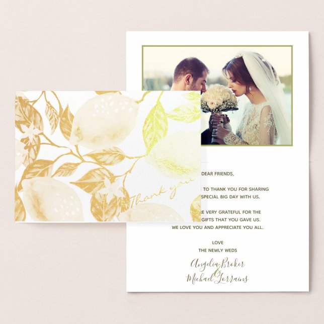 Modern Gold Lemon & Blätter Wedding Danke, dass ih Folienkarte (Anzeige)