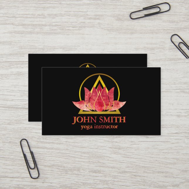 Modern Gold Lotus Logo Eleganter Blumenstrauß Yoga Visitenkarte (Vorderseite/Rückseite Beispiel)
