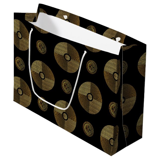 Modern Gold Luxus Art Deco Circles Große Geschenktüte (Vorderseite Schrägansicht)