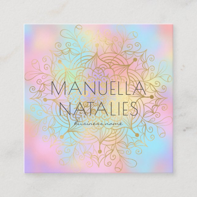 Modern Gold Mandala Pastel Gradient Makeup Artist Quadratische Visitenkarte (Vorderseite)