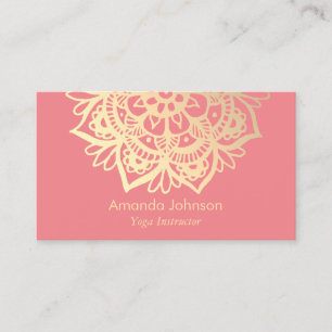 Modern Gold Mandala Pink Yoga Instructor Visitenkarte
